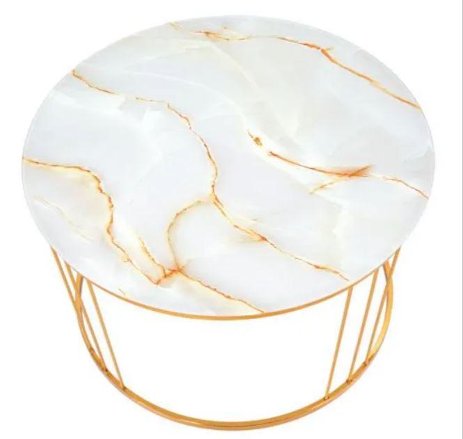 tavolino con piedi oro e base effetto marmo