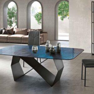 tavolo moderno in vetro martellato blu