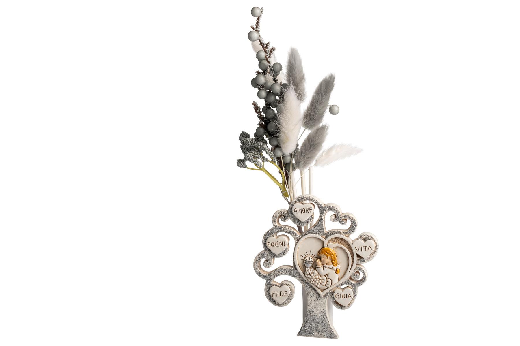 BOMBONIERA ICONA PROFUMATORE ALBERO DELLA VITA CON BIMBA COMUNIONE CON GLITTER ARGENTO BOMBONIERA ICONA PROFUMATORE ALBERO DELLA VITA CON BIMBA COMUNIONE CON GLITTER ARGENTO