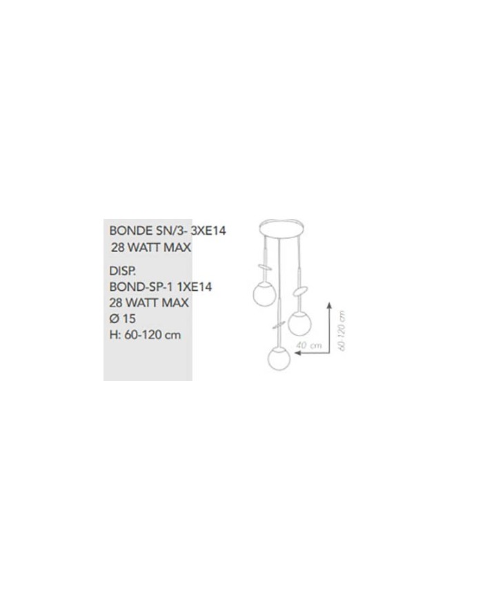 SOSPENSIONE 3 LUCI STILE MODERNO BOND SN DIAM: 40CM