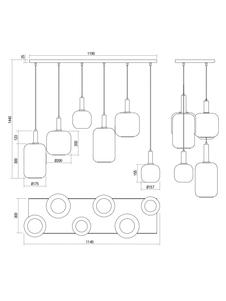 SOSPENSIONE A 6 LUCI STILE MODERNO CONTEMPORANEO BRINA LUNGHEZZA: 114 CM
