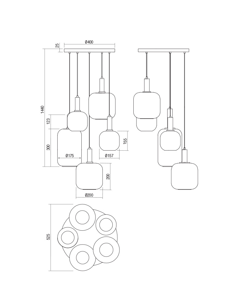 SOSPENSIONE A 5 LUCI STILE MODERNO CONTEMPORANEO BRINA DIAM: 52 CM