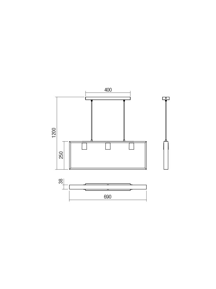 SOSPENSIONE A 3 LUCI STILE MODERNO TIMBER LUNGHEZZA: 69 CM