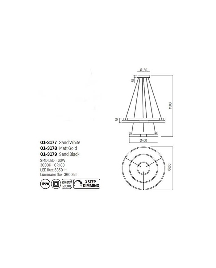 SOSPENSIONE STILE MODERNO CASTLE G BIANCO DIAM: 60 CM