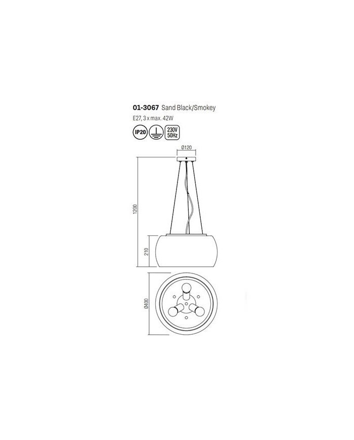SOSPENSIONE A 3 LUCI STILE MODERNO CROMA DIAM: 40 CM