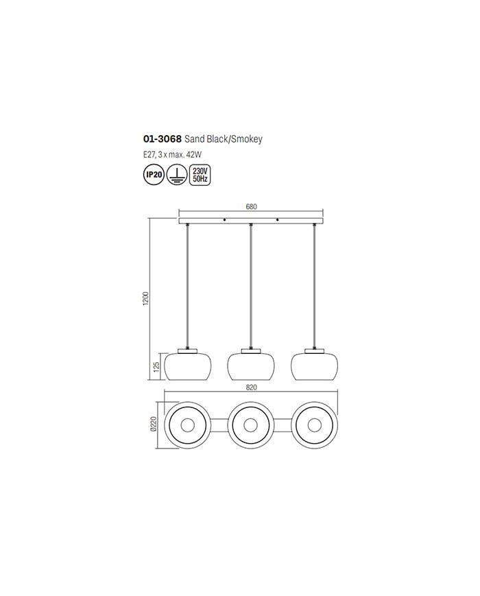 SOSPENSIONE A 3 LUCI STILE MODERNO CROMA LINE LUNGHEZZA: 82 CM