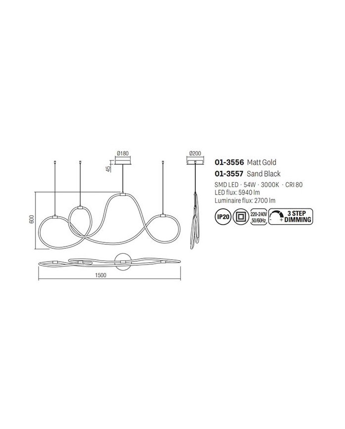 SOSPENSIONE STILE MODERNO HENK LUNGHEZZA: 150 CM