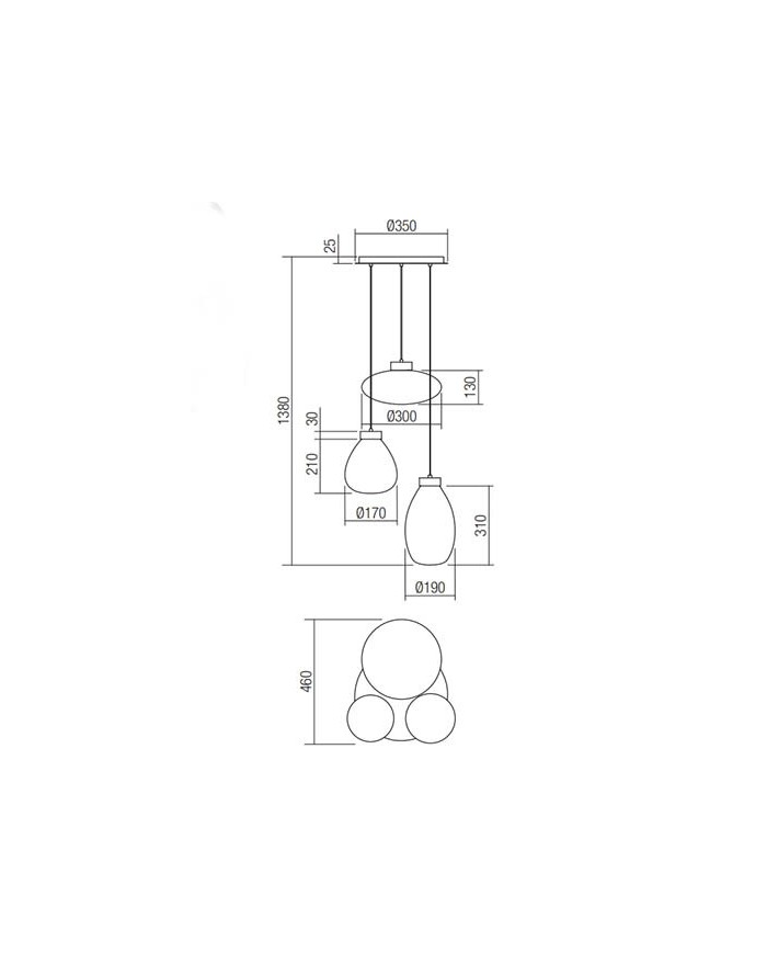 SOSPENSIONE A 3 LUCI STILE MODERNO LUKE DIAM: 37 CM