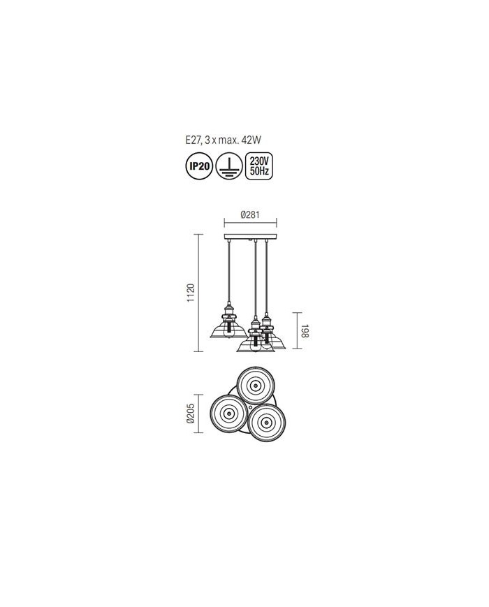 SOSPENSIONE A 3 LUCI STILE MODERNO SAVILLE DIAM: 30 CM