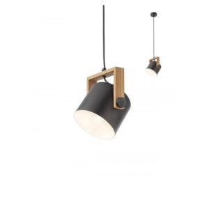 SOSPENSIONE STILE MODERNO NERO OPACO E LEGNO NATURALE POOH DIAM: 18 CM