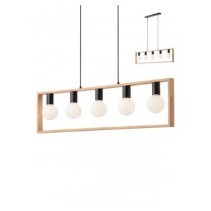 SOSPENSIONE A 5 LUCI STILE MODERNO TIMBER LUNGHEZZA: 100 CM