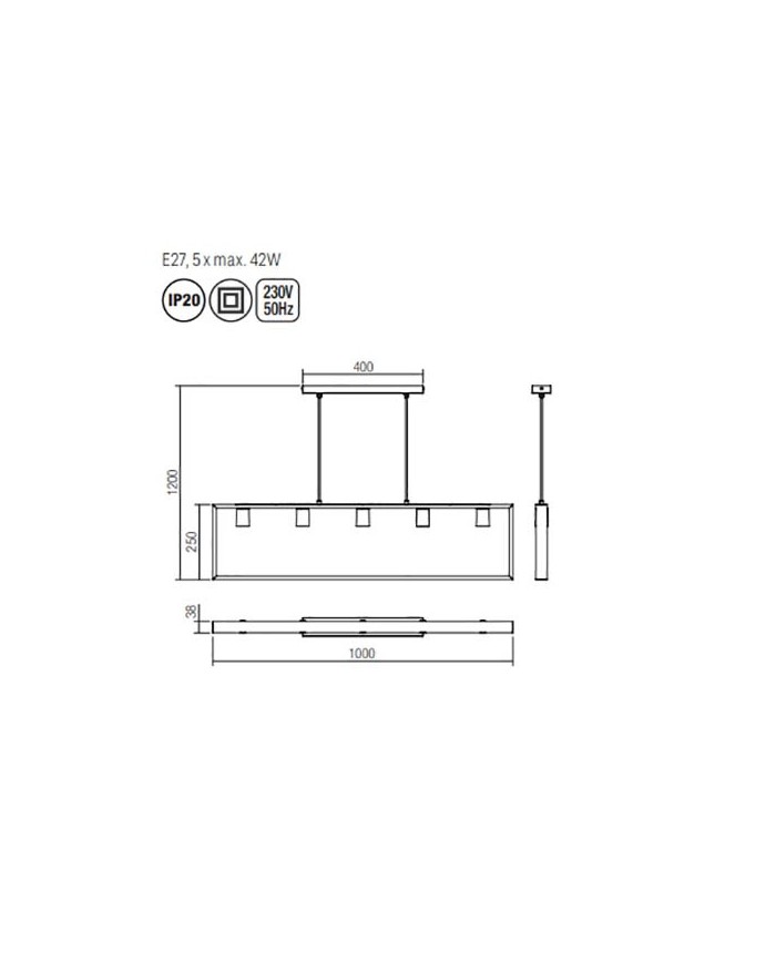 SOSPENSIONE A 5 LUCI STILE MODERNO TIMBER LUNGHEZZA: 100 CM