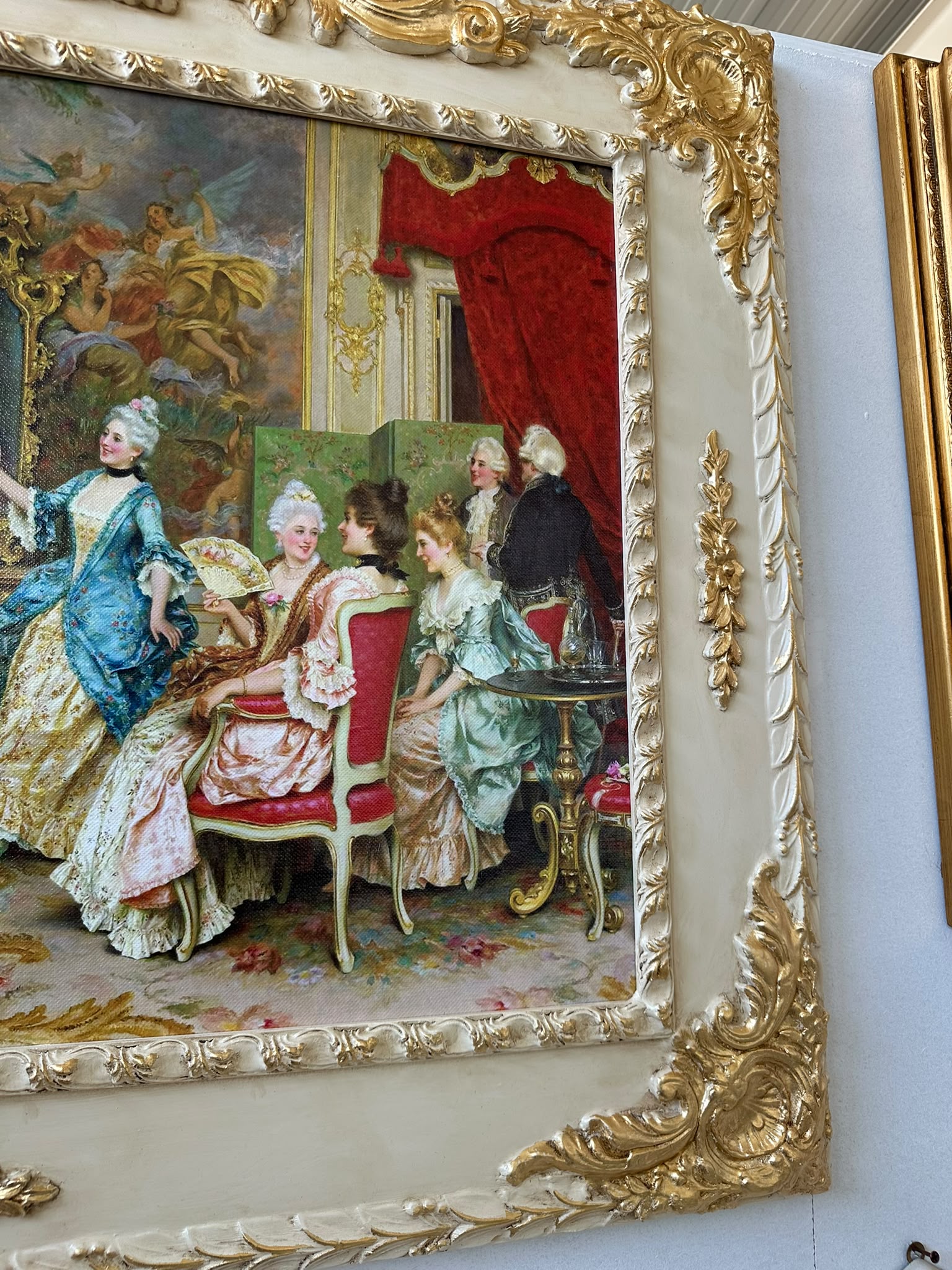 Quadro Classico “Salotto Rococò” Cornice Avorio e Oro lunghezza: 117 cm