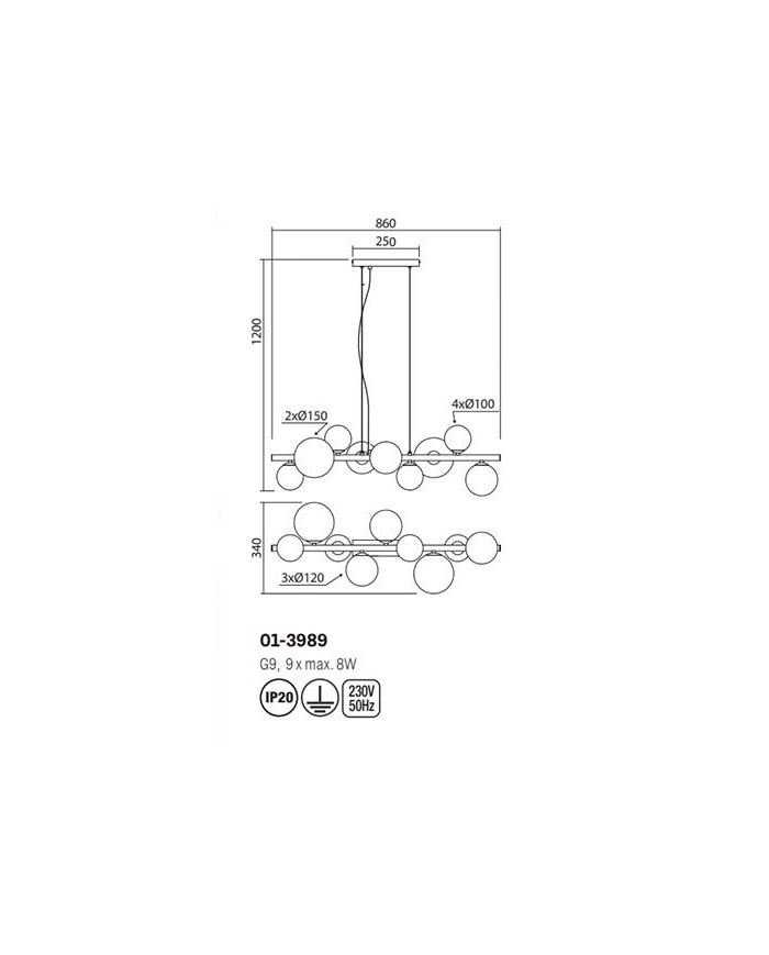 SOSPENSIONE STILE MODERNO ASTRA SP9 NERO E FUME