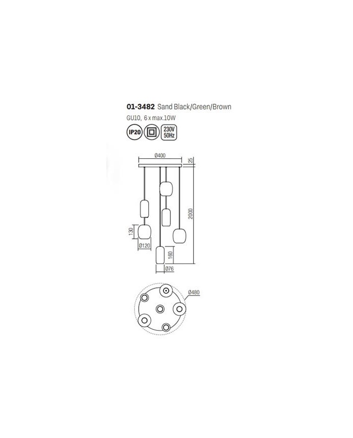 SOSPENSIONE 6 LUCI STILE MODERNO BOOM DIAM: 48 CM
