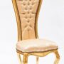 SEDIA-ALTA-IN-LEGNO-FOGLIA-ORO-CON-STOFFA-BEIGE-E-CRISTALLI-ARREDO-CASA-152720932340