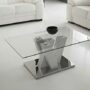 TAVOLINO-LEYURILE-RETTANGOLARE-PIANO-IN-VETRO-E-BASE-IN-LEGNO-BIANCO-O-ROVERE-162949416580