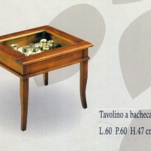 TAVOLINO QUADRATO IN LEGNO NOCE CON PIANO IN VETRO