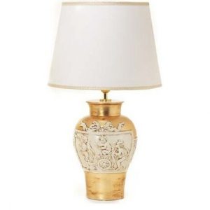 LAMPADA LUME MEDIO PARALUME IN CERAMICA CON PUTTI ANGELI IN CERAMICA FOGLIA ORO