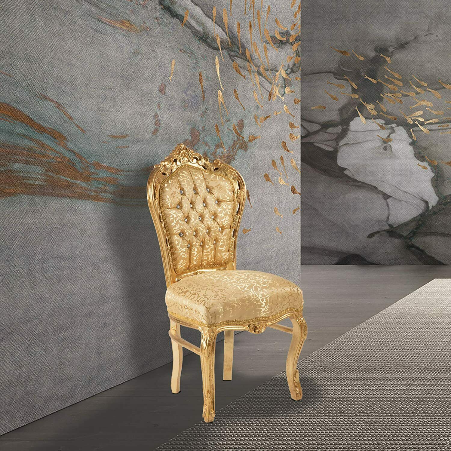SEDIA-IN-LEGNO-ORO-CON-TESSUTO-AVORIO-DAMASCATO-CON-STRASS-164860710433-3