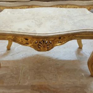 TAVOLINO SALOTTO RETTANGOLARE LEGNO FOGLIA ORO MARMO AVORIO ARRD. CASA SOGGIORNO
