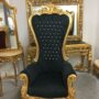 POLTRONA-TRONO-IN-LEGNO-BAROCCO-FOGLIA-ORO-CON-TESSUTO-NERO-E-CRISTALLI-163440183504