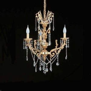 LAMPADARIO OTTONE FUSO E CRISTALLI 3 LUCI SOSPENSIONE SALONE CUCINA