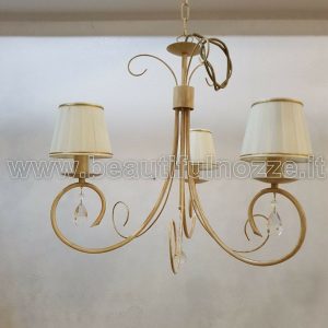 LAMPADARIO SOSPENSIONE IN FERRO BATTUTO PANNA CON PARALUMI IN TESSUTO 3 LUCI