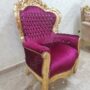 POLTRONA-IN-LEGNO-FOGLIA-ORO-E-TESSUTO-ROSSO-FUCSIA-CON-CRISTALLI-153223766525-3