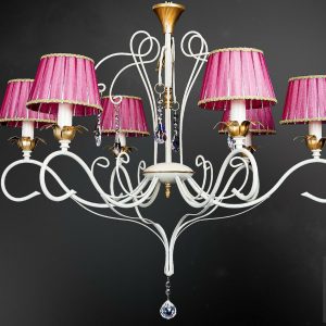 TERRELL LAMPADARIO SOSPENSIONE IN METALLO AVORIO CRISTALLI E PARALUMI 6 LUCI 40W