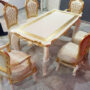 TAVOLO-IN-LEGNO-AVORIO-E-FOGLIA-ORO-E-SEDIE-FOGLIA-ORO-RIVESTIMENTO-IN-TESSUTO-154454457476