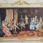QUADRO-CON-SCENA-FRANCESE-CORNICE-IN-LEGNO-PANNA-E-FOGLIA-ORO-153057909428