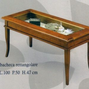 TAVOLINO/BACHECA RETTANGOLARE IN LEGNO NOCE CON PIANO IN VETRO