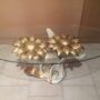 TAVOLO-FIORI-GIRASOLI-CON-VETRO-IN-CERAMICA-AVORIO-FOGLIA-ORO-SALOTTO-SALA-152600675418