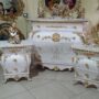 TRIS-COMO-E-COMODINI-IN-LEGNO-AVORIO-E-FOGLIA-ORO-CON-CRISTALLI-CAMERA-DA-LETTO-152878883448