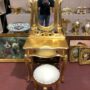 PETTINIERA-CON-SPECCHIO-E-POUFF-IN-LEGNO-FOGLIA-ORO-CONSOLLE-TOLETTE-163480529879