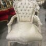 POLTRONA-SEDIA-BAROCCO-IN-LEGNO-AVORIO-E-TESSUTO-PANNA-CON-CRISTALLI-163440470159