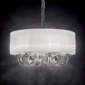 LEIRA SOSPENSIONE MEDIA BRACCI IN CRISTALLO E PARALUME IN ORGANZA 3 LUCI X 60W