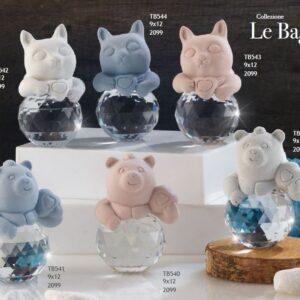 BOMBONIERE ANIMALETTI CON BASE IN CRISTALLO ORSETTO E GATTINO