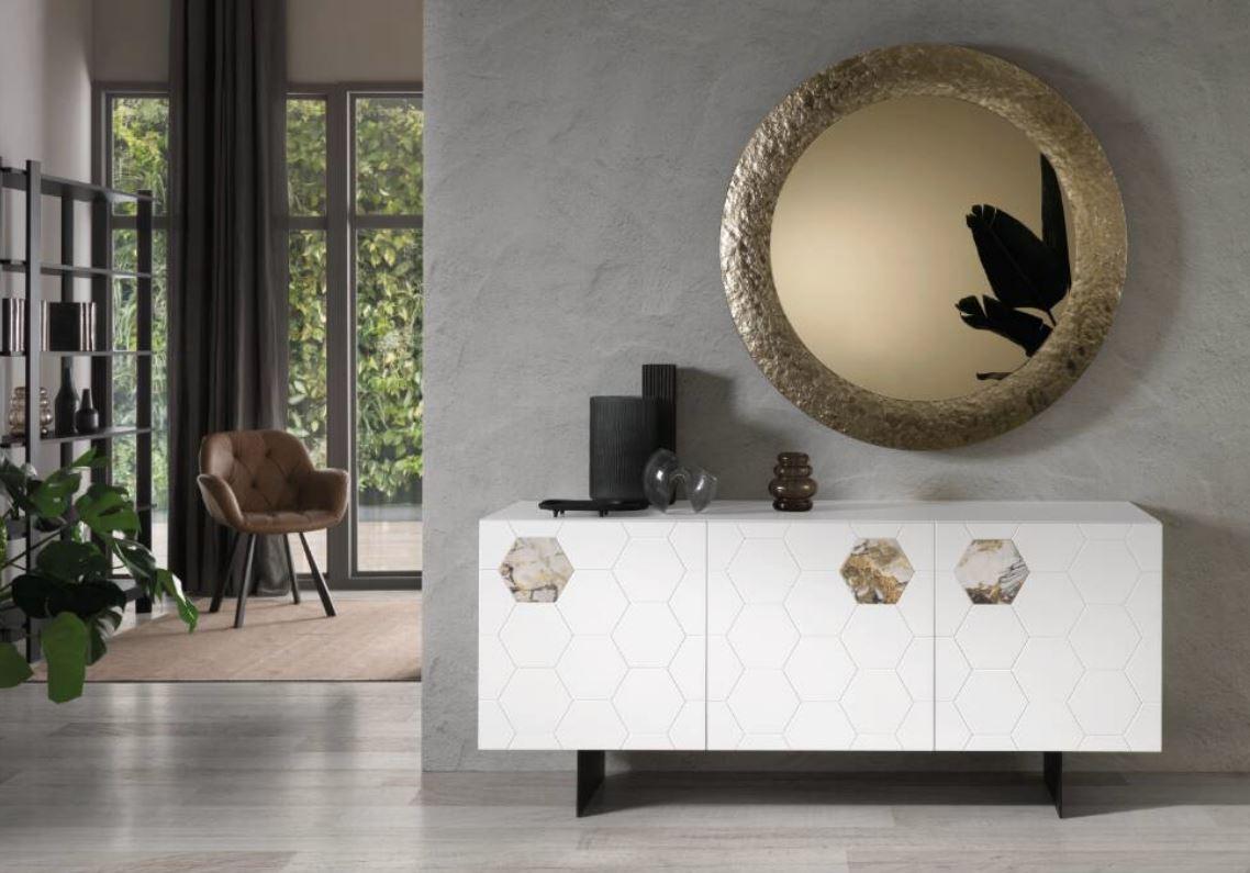 madia moderna bianca e decoro effetto marmo oro L 180cm Beautiful