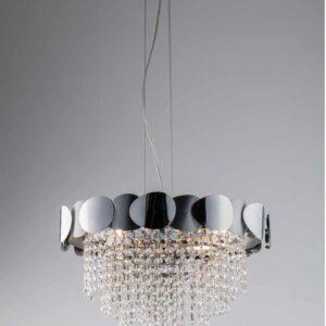 lampadario a sospensione con ottagoni in cristallo 8 luci diam 50 cm disp vari colori GEMMA