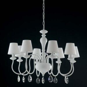 lampadario bianco con paralumi a 8 luci