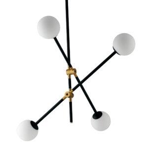 lampadario moderno nero e oro con sfere bianche