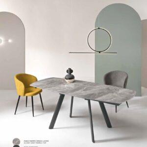 tavolo moderno piedi neri e base effetto marmo
