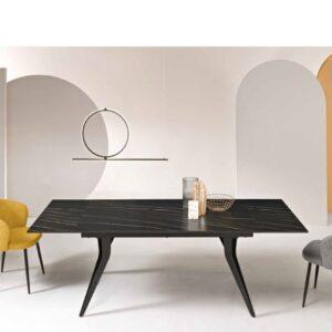 tavolo moderno piedi neri e base effetto marmo