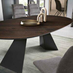 tavolo moderno ovale nero ed effetto legno