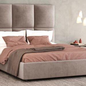 letto moderno con contenitore velluto tortora