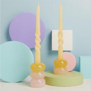 BOMBONIERE MATRIMONIO 2025 CANDELABRO ROSA E GIALLO CON CANDELA