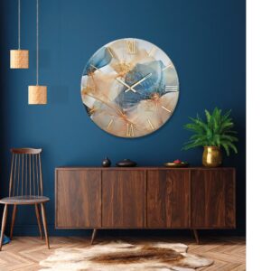 orologio moderno azzurro e numeri oro