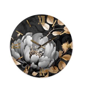 Orologio moderno fiore grigio e numeri oro
